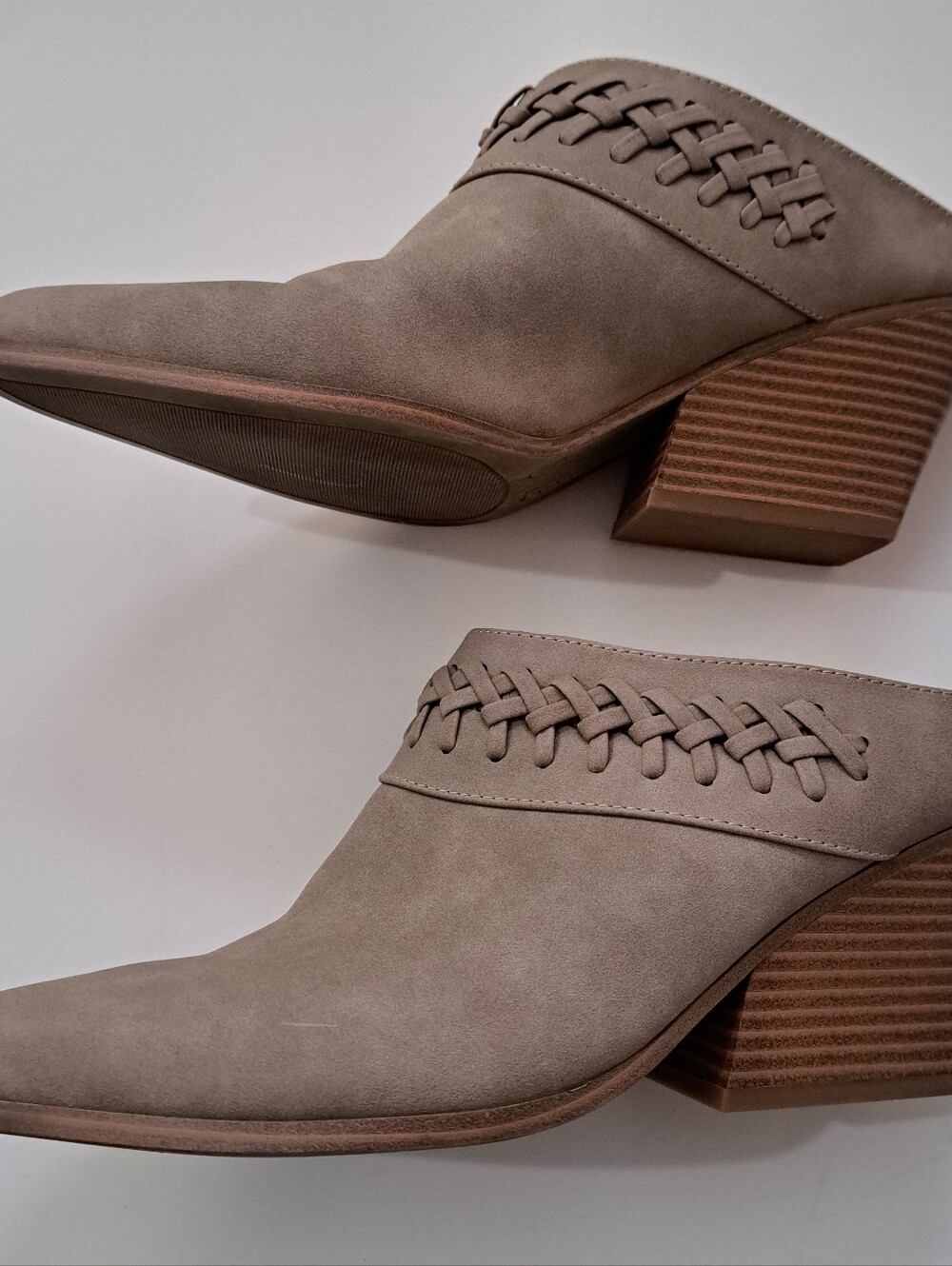 Indigo Taupe Braided Suede Pointed Toe Mules 10M - Picture 5 of 12